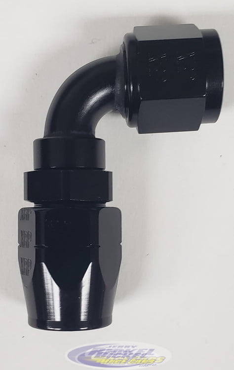 -8 90&ordm; Double Swivel Hose End - Aluminum - Black Anodized
